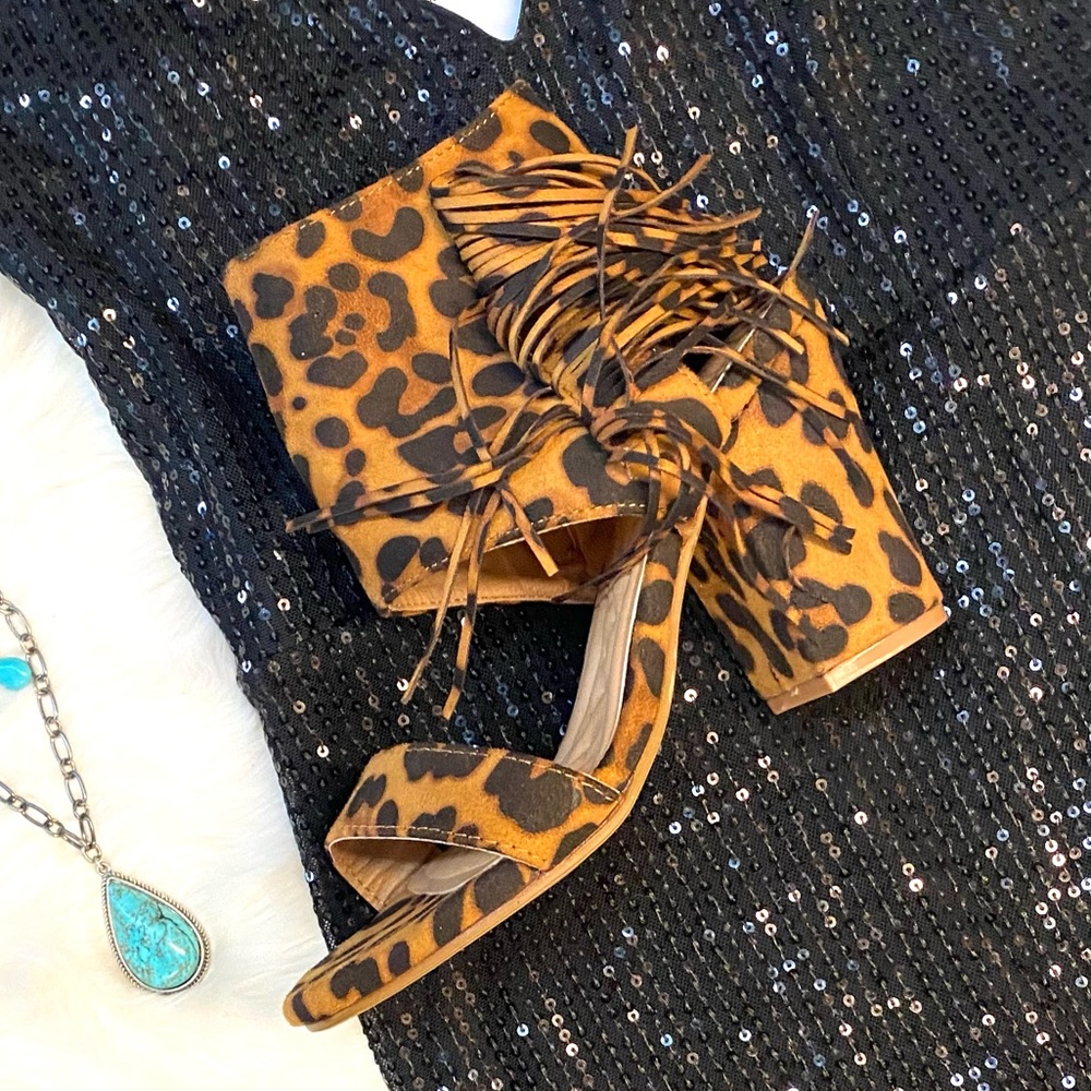 NWT Leopard Fringe Heels